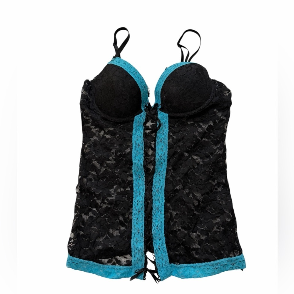 Elegant Black and Teal Lace Chemise